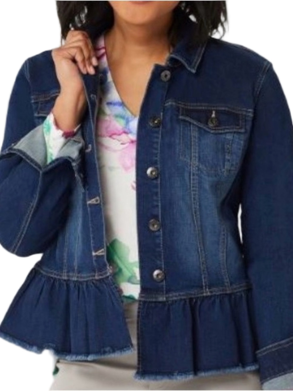 213. NWOT WOMENS BELLE BY KIM GRAVEL 2X DETAIL DENIM JACKET